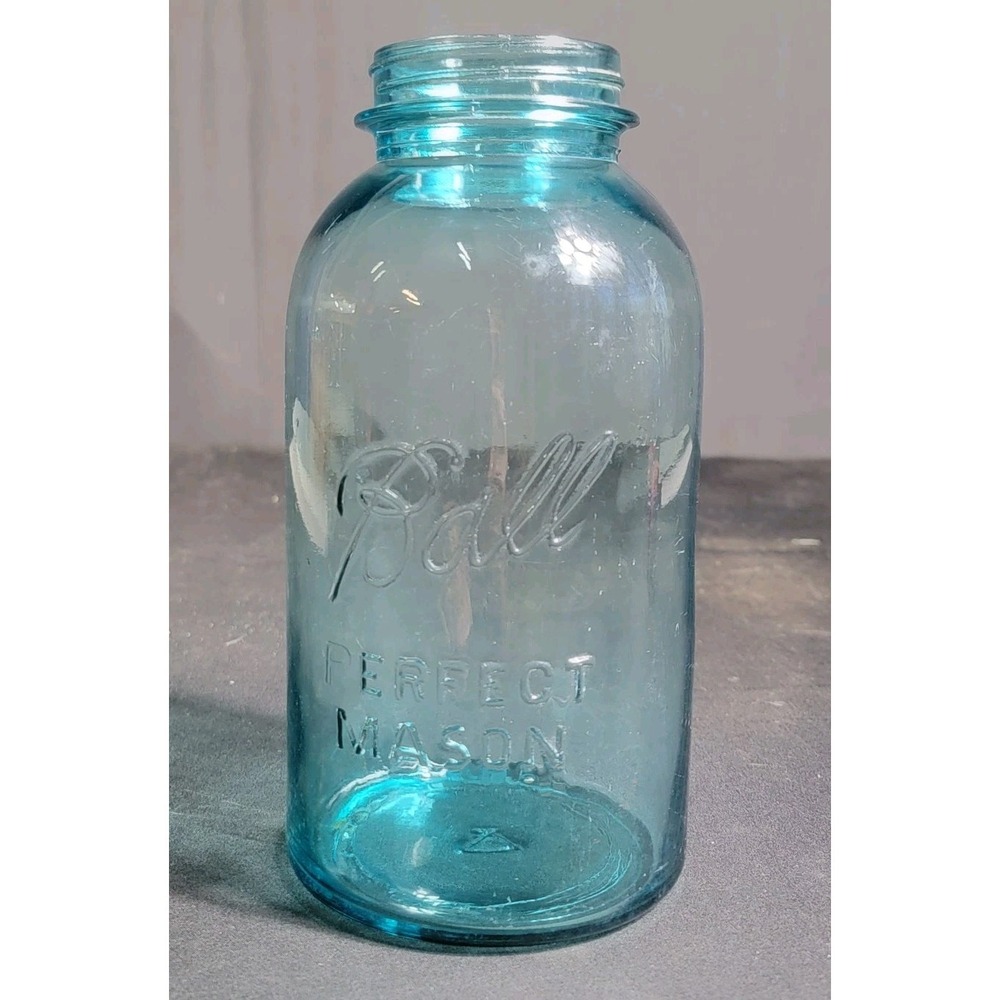 Antique Ball Half Gallon Perfect Mason Jar Canning Blue Blown Glass Food Storage